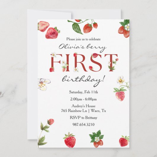 Invitation Berry Premier anniversaire fraise 1er anniversaire (Devant)