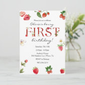 Invitation Berry Premier anniversaire fraise 1er anniversaire (Debout devant)