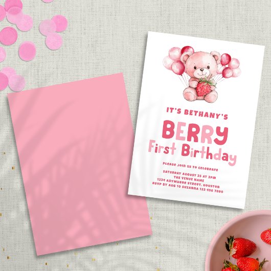 Invitation Berry Premier anniversaire fraise 1er anniversaire