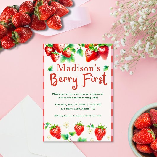 Invitation Berry Premier anniversaire - Fraise 1ère Fille