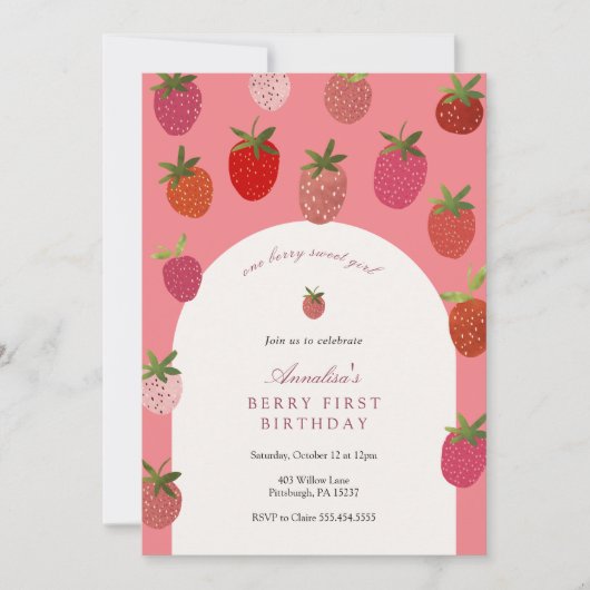 Invitation Berry Premier anniversaire fraise Anniversaire (Devant)