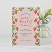 Invitation Berry Premier anniversaire mignonne fraise rose fl (Debout devant)