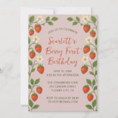 Invitation Berry Premier anniversaire mignonne fraise rose fl (Devant)