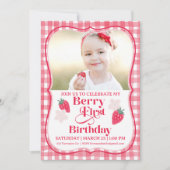 Invitation Berry Premier anniversaire Photo Filles fraises 1e (Devant)