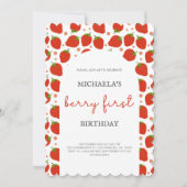 Invitation Berry Premier anniversaire Red Strawberries Scallo (Devant)