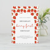 Invitation Berry Premier anniversaire Red Strawberries Scallo (Debout devant)