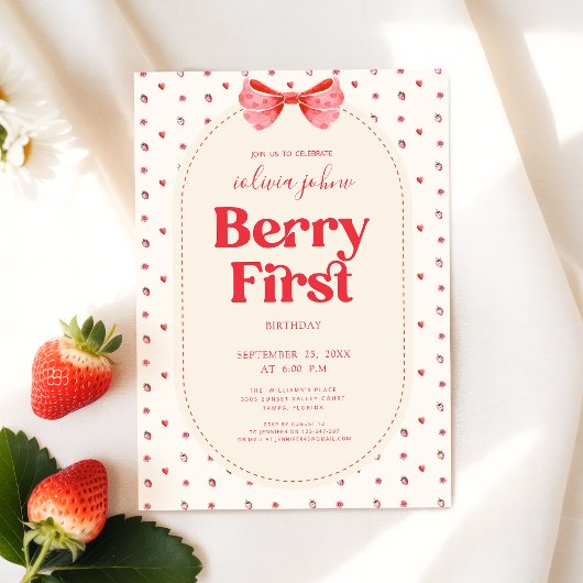 Invitation Berry Premier Anniversaire Rose Bow Strawberry