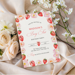 Invitation Berry Premier Anniversaire Strawberry Bow 1er Anni