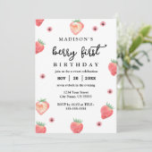 Invitation Berry Premier Anniversaire Stylé Fraise rose (Debout devant)
