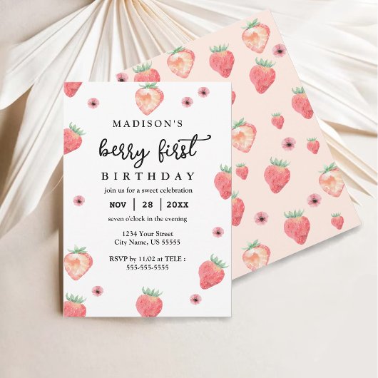 Invitation Berry Premier Anniversaire Stylé Fraise rose