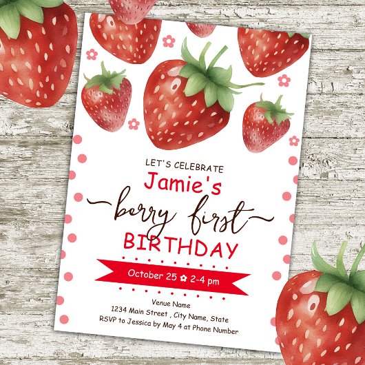 Invitation Berry Premier anniversaire Watercolor Girl