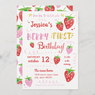 Invitation Berry Premier anniversaire Watercolor Strawberry P