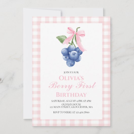 Invitation Berry Premier Blueberry Pink Bow Coquette annivers (Devant)