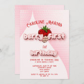Invitation Berry Premier Fraise Rouge Et Rose Fraise Annivers (Devant / Derrière)