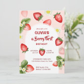 Invitation Berry premier modèle fête d'anniversaire fraise (Debout devant)