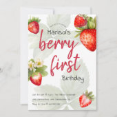 Invitation Berry Première aquarelle fraise 1er anniversaire (Devant)