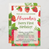 Invitation Berry Première fête d'anniversaire Filles fraise 1 (Devant / Derrière)