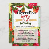 Invitation Berry Première fête d'anniversaire Filles fraise 1 (Devant / Derrière)