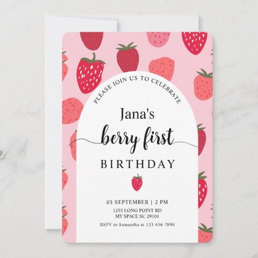Invitation Berry Première fête d'anniversaire | Framboise rou (Devant)