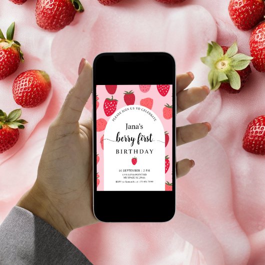 Invitation Berry Première fête d'anniversaire | Framboise rou