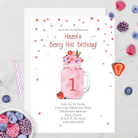 Invitation Berry Première fête d'anniversaire Smoothie
