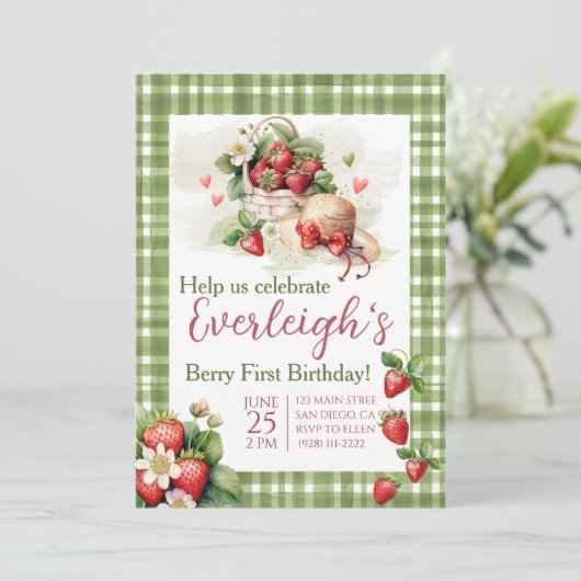 Invitation Berry Première fraise d'été douce Anniversaire (Debout devant)