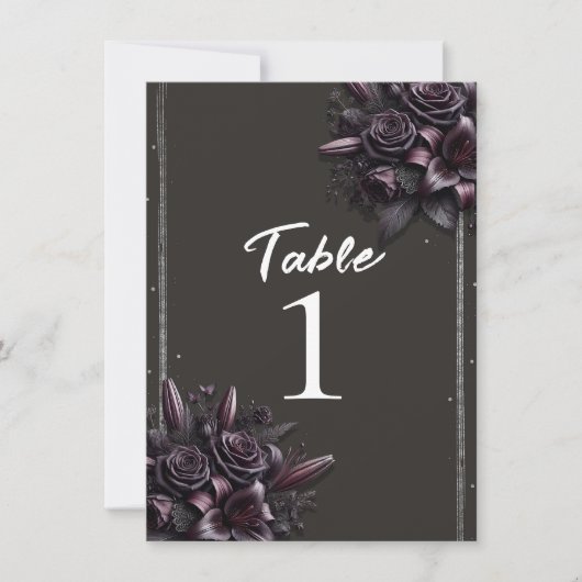 Invitation Berry Purple Black Lily Rose Floral Numéro de tabl (Devant)