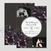 Invitation Berry Purple & Black Lily Rose Mariage Floral (Devant / Derrière)