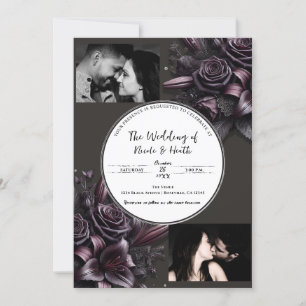 Invitation Berry Purple & Black Lily Rose Mariage Floral