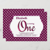 Invitation Berry Red Polka Dot 1er fête d'anniversaire (Devant / Derrière)