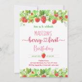 Invitation Berry rose fraise Premier anniversaire (Devant)