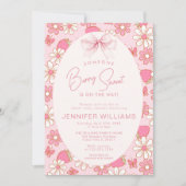 Invitation Berry rose mignon Douce fraise bébé fille Douche (Devant)