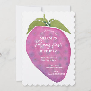 Invitation Berry rose Premier Anniversaire Aquarelle personna