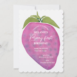 Invitation Berry rose Premier Anniversaire Aquarelle personna