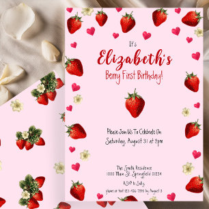 Invitation Berry rose Premier anniversaire fraise été 1er