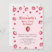 Invitation Berry rose Premier anniversaire fraise photo perso (Devant)