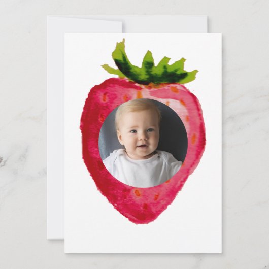 Invitation Berry rose Premier anniversaire fraise photo perso (Dos)