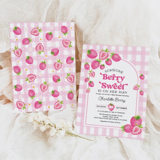 Invitation Berry rose Retro Sweet Baby Girl Douche