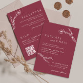Invitation Berry rose rouge simple Botanique Floral QR Code