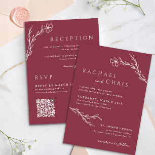 Invitation Berry rose rouge simple Botanique Floral QR Code