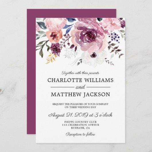 Invitation Berry Roses Rose Mariage Floral (Devant / Derrière)