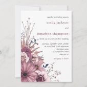 Invitation Berry Rouge Aquarelle rose Florales Mariage de feu (Devant)