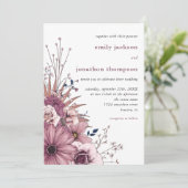 Invitation Berry Rouge Aquarelle rose Florales Mariage de feu (Debout devant)