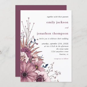 Invitation Berry Rouge Aquarelle rose Florales Mariage de feu