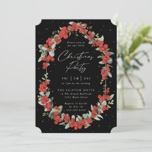 Invitation Berry rouge élégant + fête de Noël Eucalyptus