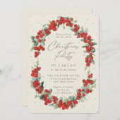 Invitation Berry rouge élégant + fête de Noël Eucalyptus (Devant / Derrière)