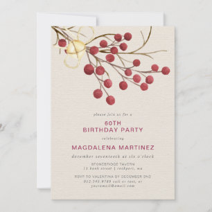 Invitation Berry rouge hiver moderne 60e fête d'anniversaire