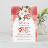 Invitation Berry Rouge Vert Retro Premier anniversaire (Debout devant)