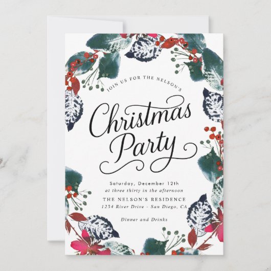 Invitation Berry Snow Leaf fleur de Noël Wath Script Foil (Devant)