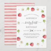 Invitation Berry sucré aux fraises moderne Premier anniversai (Devant / Derrière)